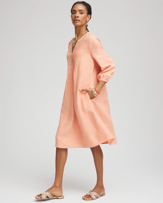 Linen Pintuck 3/4 Sleeved Dress - image 2